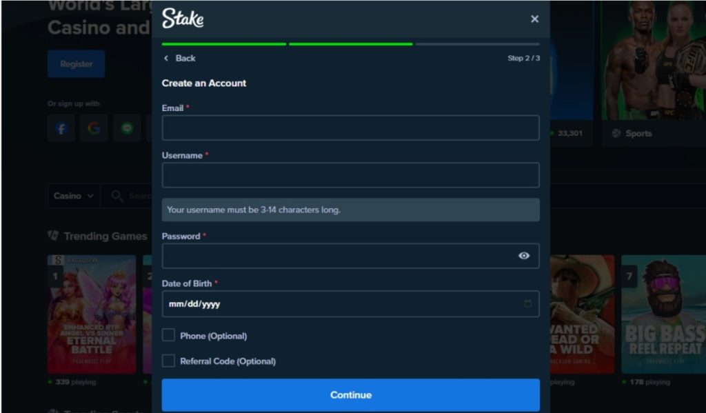 Put email,strong password, and fill basic info