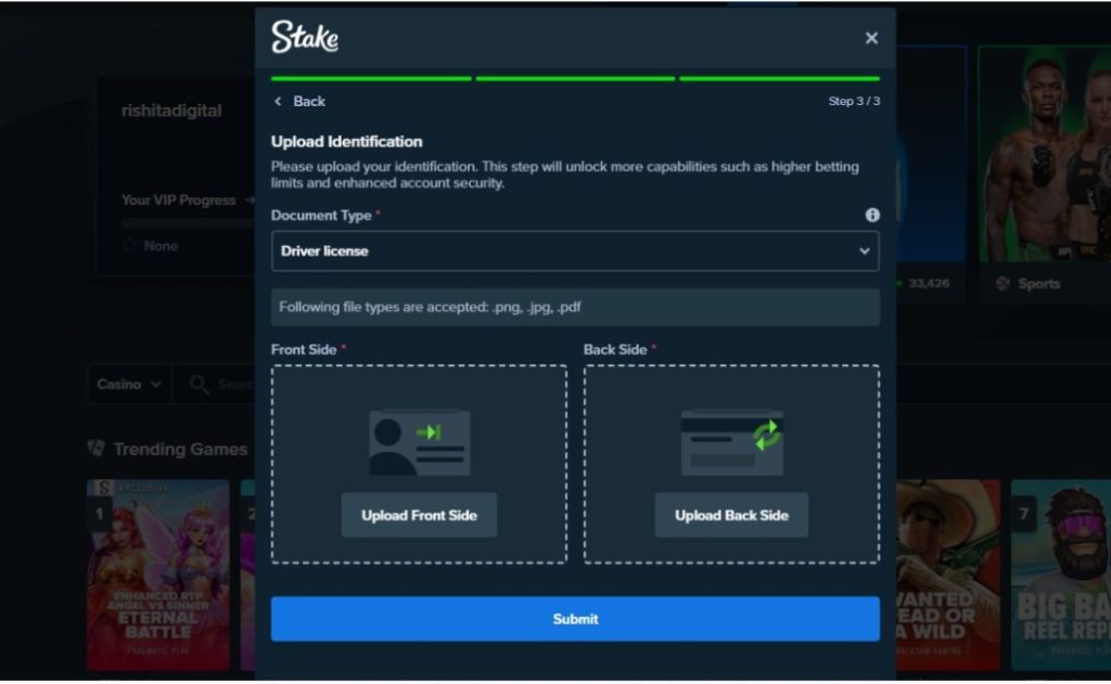 stake Upload a photo of ID
