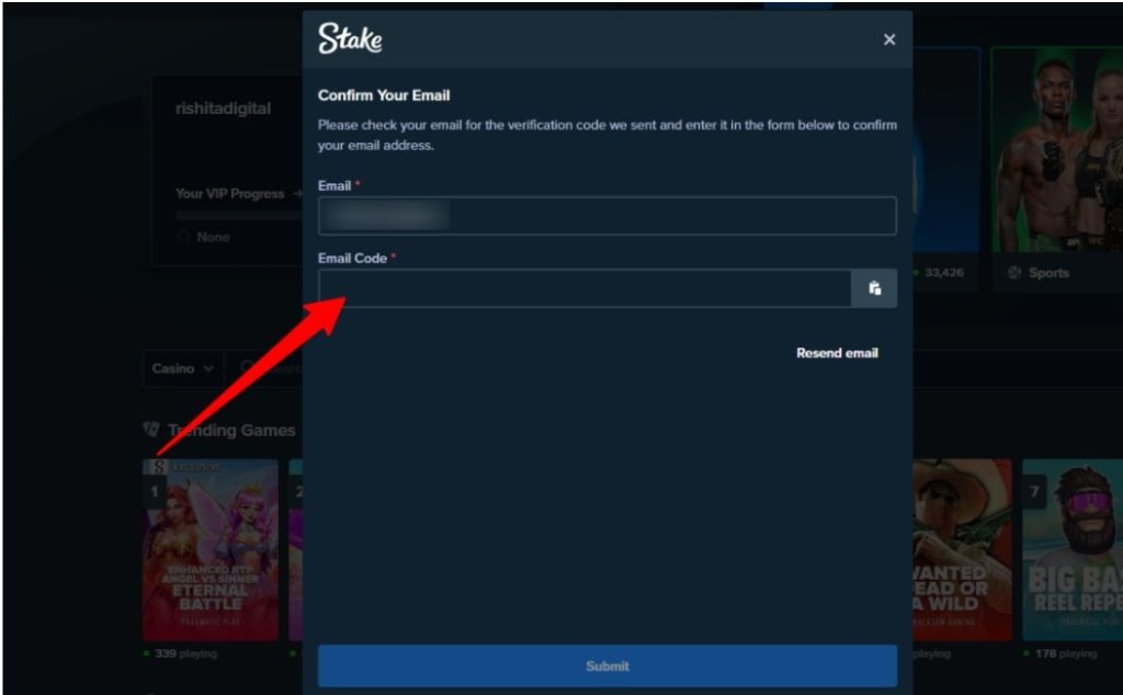  stake Verify email with code
