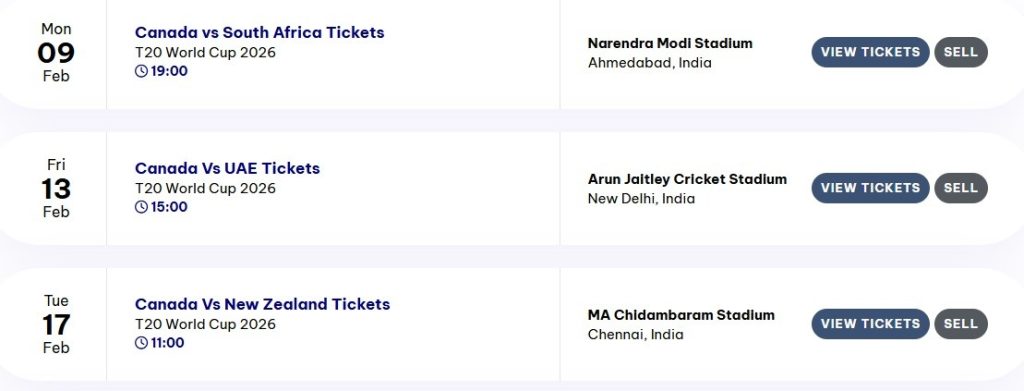 Canada vs New Zealand T20 WC 2026 Match